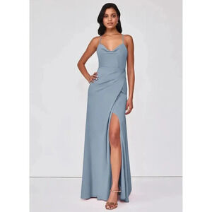 Azazie Cowl Neck Bridesmaid Dress Dusty Blue Size small